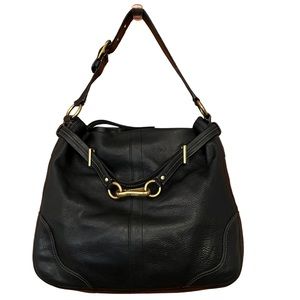Coach Hampton Black Pebbled Leather Satchel Buckle Shoulder Bag  Style# 12460